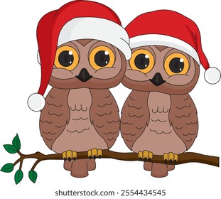 Two Christmas Owls illustrations Vector