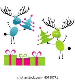 Two Christmas  reindeer with gifts  for you