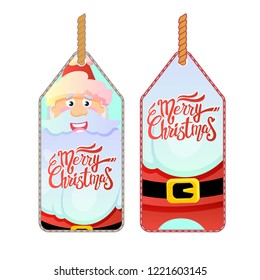 Two Christmas tags, vector flat cartoon illustration set isolated on white background