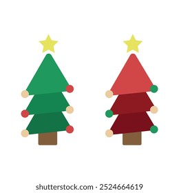 Two Christmas tree, green and red, set, vector design