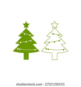 Two Christmas tree silhouettes with different styles. Religious celebration. Christmas decoration. Vector illustration.