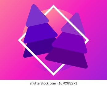 Two Christmas trees and frame. Merry Christmas and Happy New Year. Festive design for greeting card, poster and banner. Vector illustration