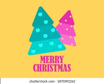 Dos árboles de Navidad en un fondo amarillo. Feliz Navidad y Feliz Año Nuevo. Diseño festivo para tarjetas de felicitación, afiches y banner. Ilustración del vector