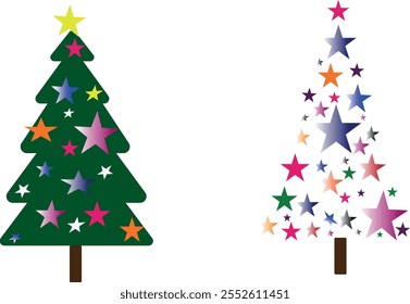 Two Christmas Trees with ornaments