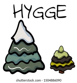 Two Christmas trees in the style of Hygge. Scandinavian Vector illustration