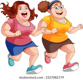 Two Chubby Women Running Together illustration