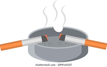 Two Cigarettes In Ash Tray, Illustration, Vector On A White Background.