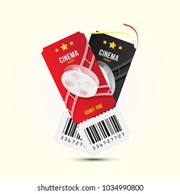 Two cinema ticket realistic isolated on white background with shadow. Flat vector illustration EPS 10.