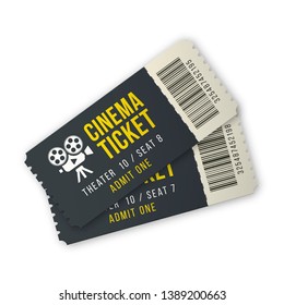 Two cinema ticket set for entertainment event. Realistic tickets, to show at admission for performance. Vector illustration