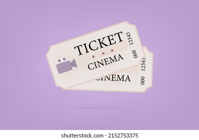 Two cinema tickets 3d. Access to the entrance to the theater, to a concert, event or private party. Vector icons fly in retro style. Modern, banner for design of the poster, invitation to the cinema.