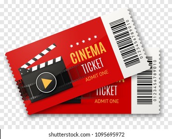 Two cinema tickets isolated on transparent background. Vector template.