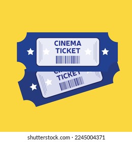 Dos entradas para el cine. Aislado sobre fondo amarillo. Ilustración del vector