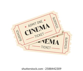 Two cinema tickets isolated on white background