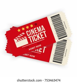 Two cinema tickets isolated on background. Realistic cinema or movie tickets template. Vector