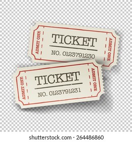 Two cinema tickets (pair). Isolated on transparent background, vector illustration.