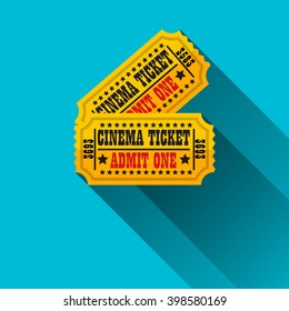 Two cinema tickets sign, flat design icon with long shadow, vector