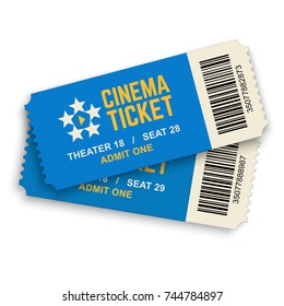 Two cinema vector tickets isolated on white background. Realistic front view illustration.