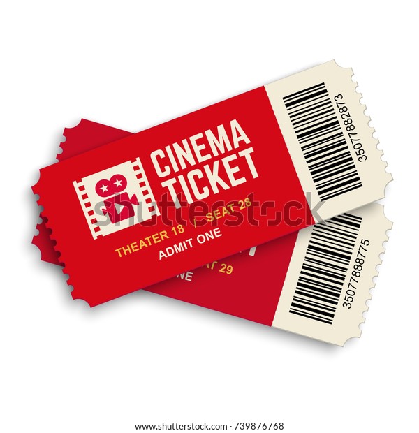 Two cinema vector tickets isolated on
white background. Realistic front view
illustration.
