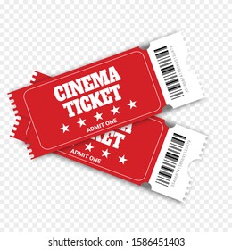 Two cinema vector tickets  Realistic front view illustration. Close up top view on two designed movie tickets.Cinema, theater, concert, play, party, event, festival ticket realistic template set