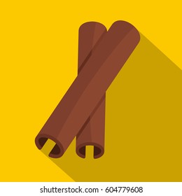 Two cinnamon stick spice icon. Flat illustration of two cinnamon stick spice vector icon for web isolated on yellow background