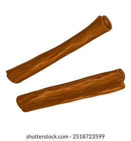 Two cinnamon sticks isolated on white background. Aromatic spice. Hand drawn vector cartoon illustration. Food icon. Condiment for mulled wine. 