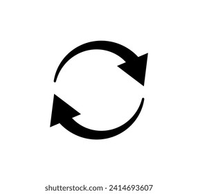 Two circle arrow icon. Round reload, restart, recycle and repeat symbol. Two arrow in loop. Round reload sign, repeat icon. Vector illustration isolated on white background.