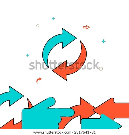 Two circle arrows, recycle filled line vector icon, simple illustration, related bottom border.