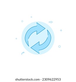 Two circle arrows, recycle vector icon. Flat illustration. Filled line style. Blue monochrome design. Editable stroke. Adjust line weight.
