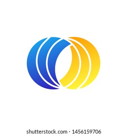 Two circle logo with blue and yellow. Technology icon concept. Vector illustration