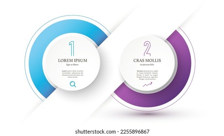 Dos opciones de círculo o patrón de pasos. Ilustración vectorial. Se puede utilizar para diseño de flujo de trabajo, diagrama, opciones de número, opciones de paso, diseño web, infografías. 