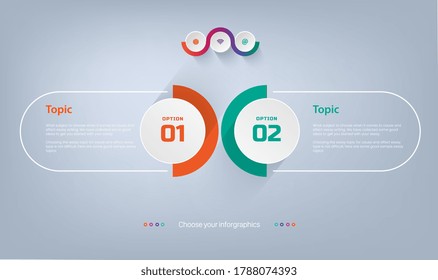 Two circle steps of Infographics for workflows, Illustrations design vector and marketing icons, used for workflow layout, diagram, annual report, web design. Finance chart concept with 2 options.