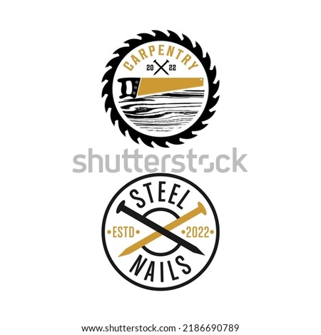 Two circle woodcraft industry logo design template