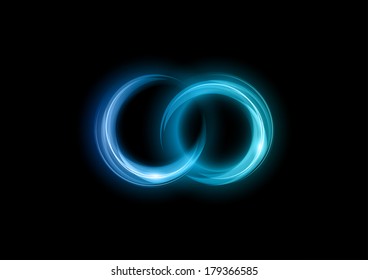 Two circles in the dark space. Vector shapes.
