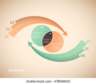 Two circles infographic illustration template with two arrows running around.