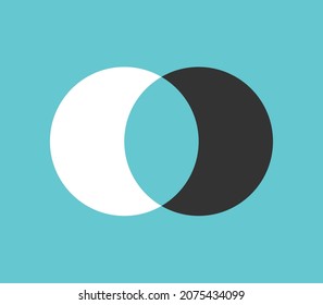 Two circles merging. Symmetric difference, sets, integration, egalitarianism, equalization, incompatibility and conflict concept. Flat design. EPS 8 vector illustration, no transparency, no gradients