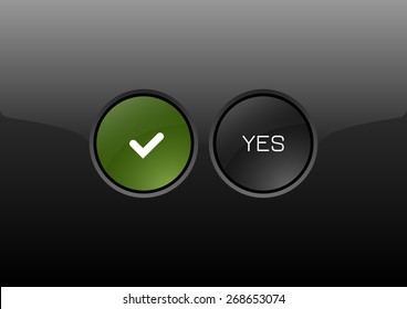 Two circles as modern glossy buttons YES Vector icons.
