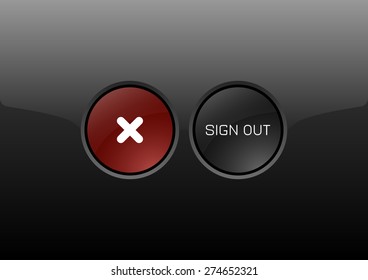 Two circles as modern glossy buttons SIGN OUT. Vector icons.