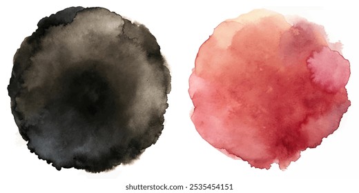 Dois círculos de tinta, um preto e um vermelho. O círculo preto é maior que o vermelho