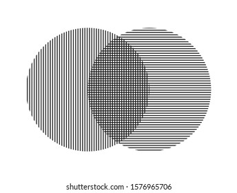 Two circles of parallel lines intersect each other. Geometric shape for business design, decoration and decoration isolated on white background. 