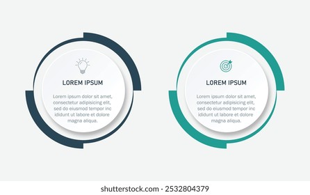 Dois círculos que representam características de visão de negócios, modelo de design de infográfico simples. Ilustração de vetor plano para apresentação.	
