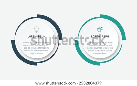 Two Circles Representing Business Vision Features, Simple infographic design template. Flat vector illustration for presentation.	