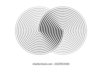 Two circles in a spiral or infinity symbol. Art lines illustration as logo or tattoo, icon.