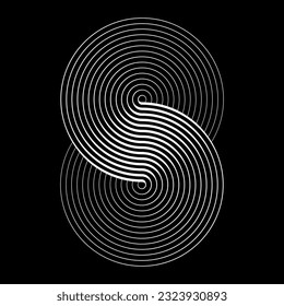 Two circles in a spiral or infinity symbol. Art lines illustration as logo or tattoo, icon.