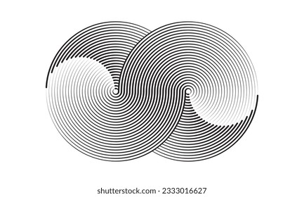 Two circles in a spiral or infinity symbol. Art lines illustration as logo or tattoo, icon.