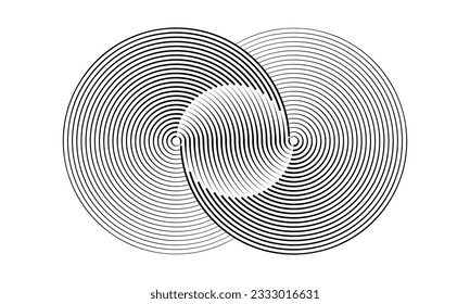 Two circles in a spiral or infinity symbol. Art lines illustration as logo or tattoo, icon.