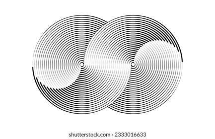 Dos círculos en una espiral o símbolo de infinito. Ilustración de líneas de arte como logotipo o tatuaje, icono.