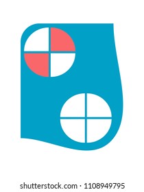 the two circles are split into four, and are inside the blue bent board