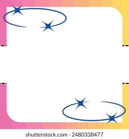 Two circles with stars on pink and yellow background suitable for invitations, greeting cards, party supplies, or festive decorations.