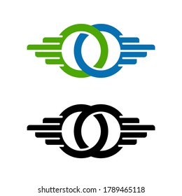 Dos círculos con el concepto de líneas de alas para el diseño del logotipo listo para usar.