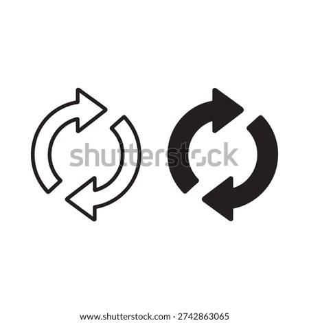 Two circular arrow icons one outlined and one filled representing recycling